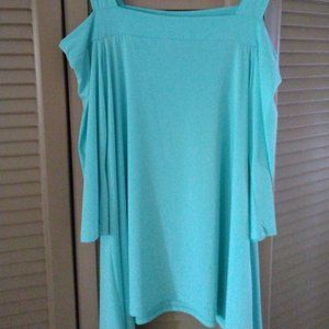 TURQUOISE COLD SHOULDER LONG SLEEVE BLOUSE MADE IN THE USA